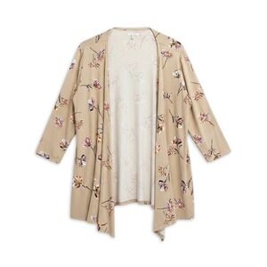 Maurices Cardigan Womens XL Tan Floral Knit Open Front Lightweight Boho NWT